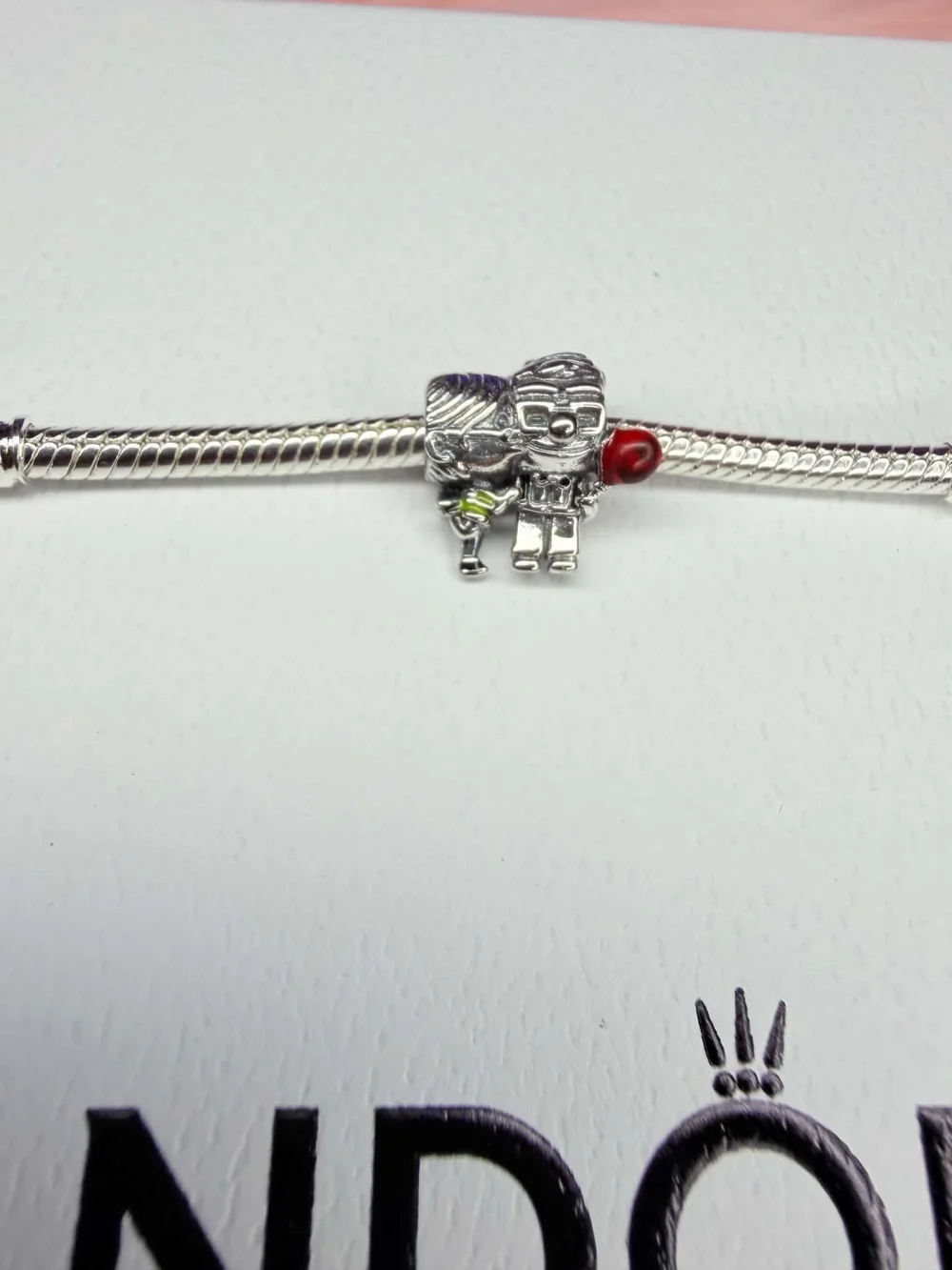 Pandora Silver Robot Charm with Red and Green Accents